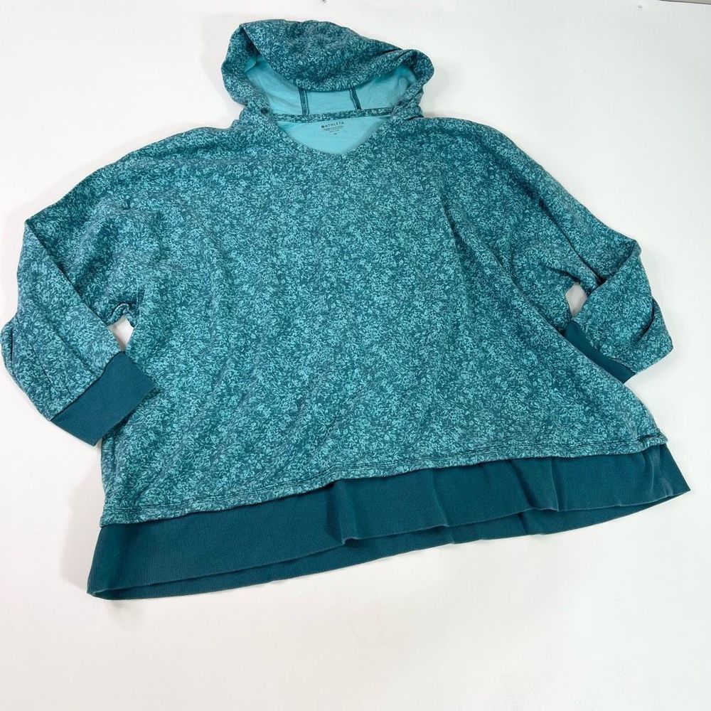 Athleta Sundance Alliance Womens 3X Blue Green Long Sleeved Hooded Pullover